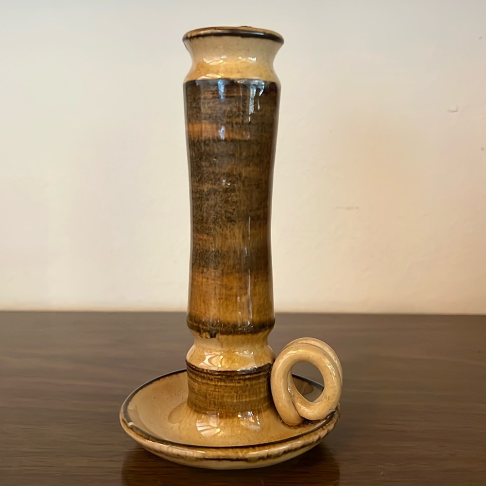 Vintage Stoneware candlestick holder with handle